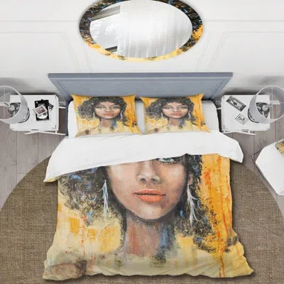 Design Art Orange/yellow/black Microfiber Duvet Cover Set In Orange,yellow,black