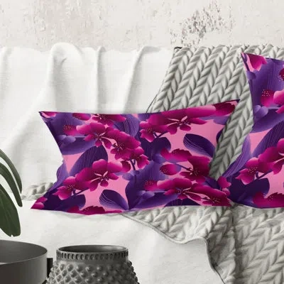 Design Art Orchid Blossom Colorful Pattern - Mid-century Modern Printed Throw Pillow