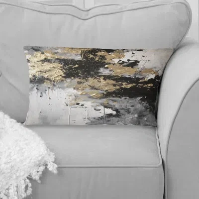 Design Art Organic Bliss Minimal Abstract Gold And Black Ii - Abstract Painting Printed Throw Pillow In Black;gold