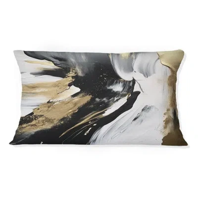 Design Art Organic Bliss Minimalism Gold And Black Painting - Abstract Painting Printed Throw Pillow In Black;gold