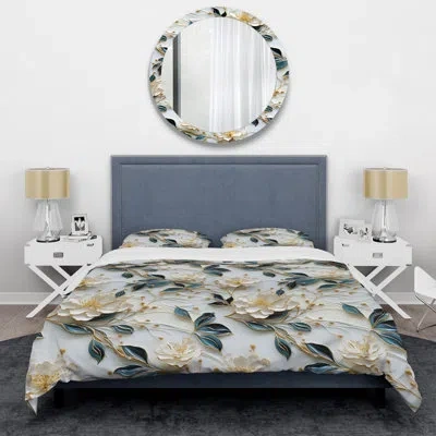 Design Art Oriental Elegance Marble Pattern - Marble Duvet Cover Set In Gold;teal