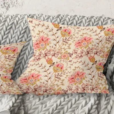 Design Art Oriental Floral Paisley - Mid-century Modernprinted Throw Pillow In Pink