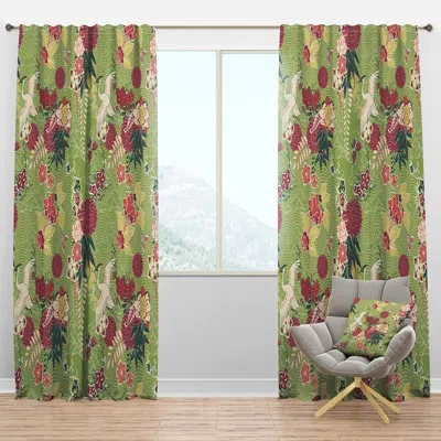 Design Art Oriental Silk Pattern - Farmhouse Velvet Curtain - Room Darkening - 1 Panel
