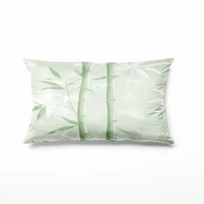 Design Art Oriental Throw Pillow - Coastal Bamboo Mist Printed Cushion In Green