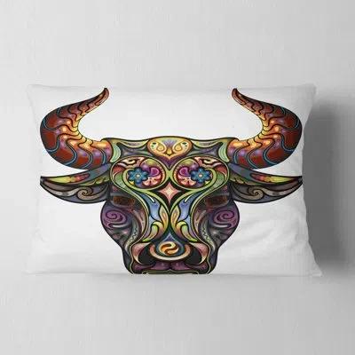 Design Art Ornamental Bull - Animal Printed Throw Pillow In Multi-color