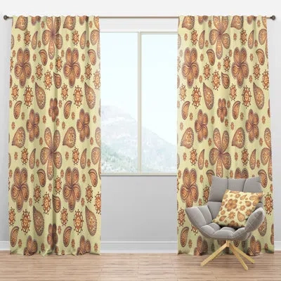 Design Art Ornamental Colored Floral Pattern With Flowers - Bohemian Velvet Curtain - Room Darkening - 1 Panel