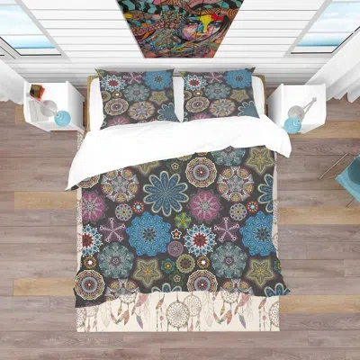 Design Art Ornate Floral Texture - Floral Eclectic Duvet Cover Set - Microfiber Polyester In Black