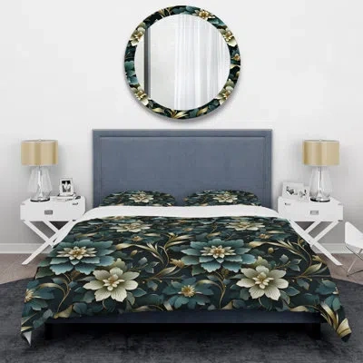 Design Art Ornate Victorian Flowers Elegance Geometric - Geometric Duvet Cover Set In Green;beige
