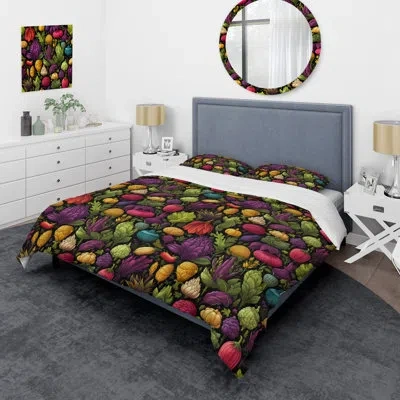 Design Art Orva Rainbow Colors Vibrant Vegetables - Abstract Duvet Cover Set - Microfiber Polyester In Green;purple
