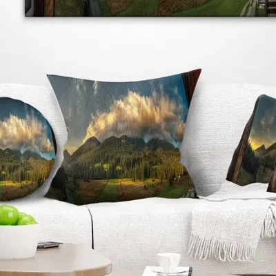 Design Art Outside View From Hotel Room - Landscape Printed Pillow In Blue