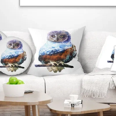 Design Art Owl Double Exposure - Animal Printed Pillow In White