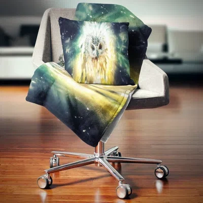 Design Art Owl Over Colorful Abstract Image - Animal Printed Pillow In Blue