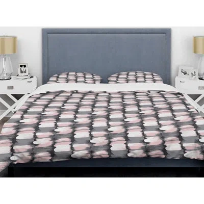 Design Art Paint Brush Strokes Mid-century Duvet Cover Set In Gray