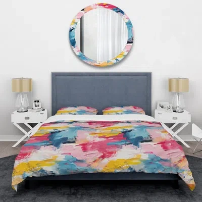 Design Art Paint Lines With White Overlapping Stripes Duvet Cover Set In Blue;pink