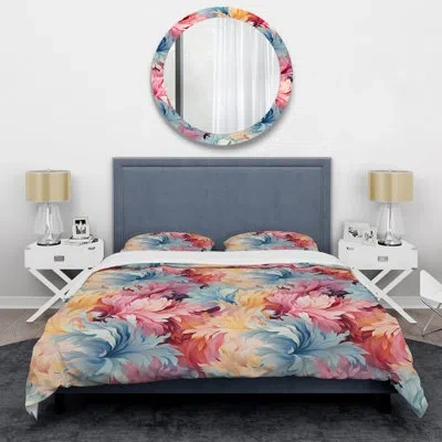 Design Art Painterly Multicolor Damask Stroke Duvet Cover Set In Pink