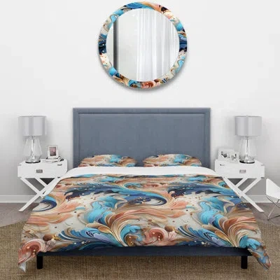 Design Art Paisley Elegance Blue And Beige - Paisley Duvet Cover Set - Microfiber Polyester In Blue;beige