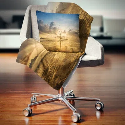 Design Art Pakpra With Fisherman At Sunrise - Landscape Printed Pillow In Blue;black;brown;green;red;yellow
