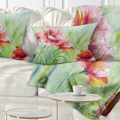 Design Art Pale Red Poppies - Floral Printed Throw Pillow