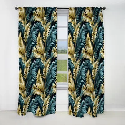 Design Art Palm Breeze Tropical Pattern - Floral Curtain - Blackout Floral Curtain - 1 Panels In Green;gold