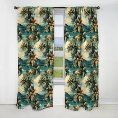 Design Art Palm Breeze Tropical Pattern V - Floral Curtain - Blackout Floral Curtain - 1 Panels In Green