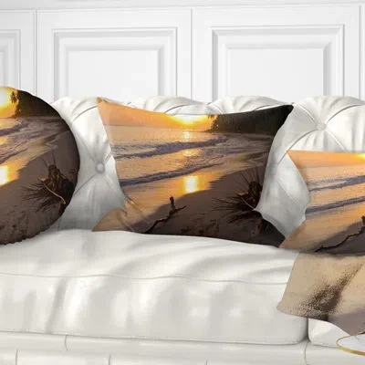Design Art Palm Trees On Background At Sunset - Sea & Shore Printed Pillow In Blue;black;brown;green;red;yellow