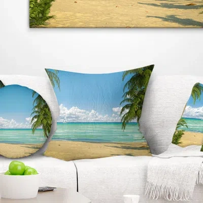 Design Art Palms At Caribbean Beach - Beaches Printed Pillow In Blue