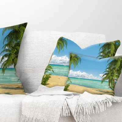 Design Art Palms At Caribbean Beach Seashore Photo Lumbar Pillow In Blue