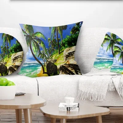 Design Art Palms In Hawaii Island Beach - Sea & Shore Printed Pillow In Blue