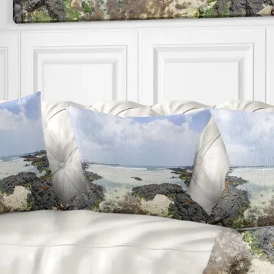 Design Art Panorama View Of Woljeongri Beach - Landscape Printed Throw Pillow In Blue;white