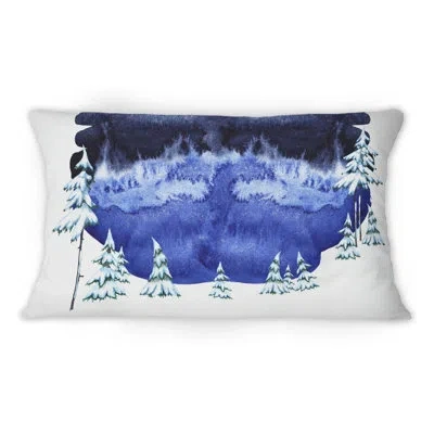 Design Art Panorama With Snow Covered Fir Trees On Blue Sky - Traditional Printed Throw Pillow 1