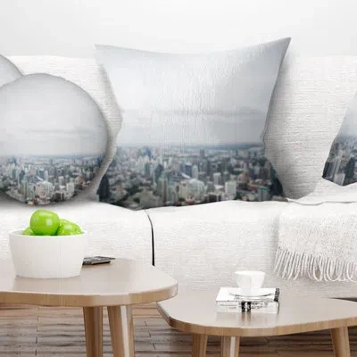 Design Art Panoramic Aerial View Of Big City - Landscape Printed Pillow In Blue;black;brown;green;red;yellow