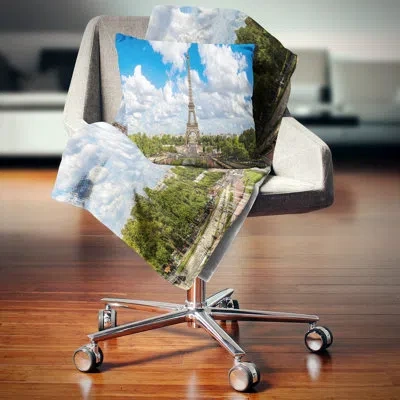 Design Art Panoramic Paris Paris Eiffel Towerunder Clouds Cityscape Pillow In Blue;brown;green