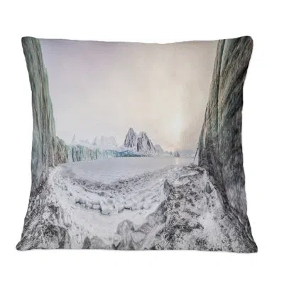 Design Art Panoramic View Of Arctic Landscape - Nautical & Coastal Printed Throw Pillow In Gray
