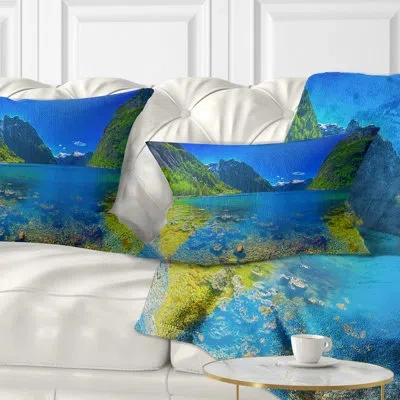 Design Art Panoramic View Of Norwegian Fjord Landscape Printed Lumbar Pillow