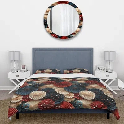 Design Art Paper Fans And Parasols I - Oriental Duvet Cover Set - Microfiber Polyester In Blue;red