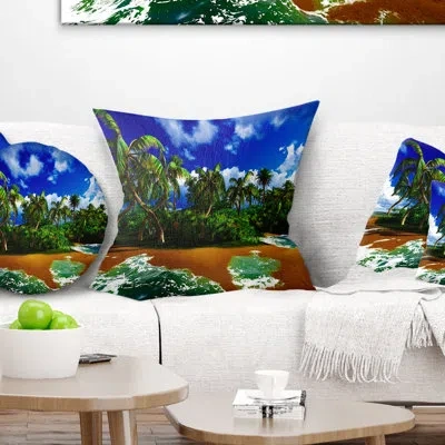 Design Art Paradise Beach In Hawaii Island - Sea & Shore Printed Pillow In Blue