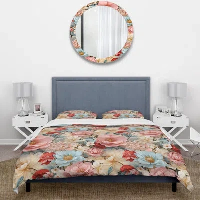 Design Art Pareshka Pastel Garden Floral Happiness I - Floral Duvet Cover Set - Microfiber Polyester In Blue;pink