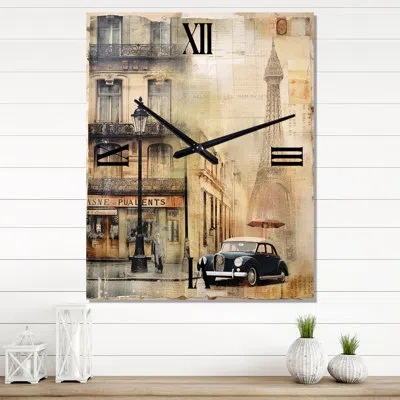 Design Art Paris Chronicles Vintage Collage - City Paris Vintage Wall Clock In Brown
