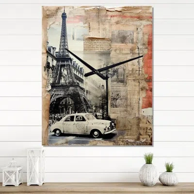 Design Art Paris Chronicles Vintage Collage Vi - City Paris Vintage Wall Clock In Black