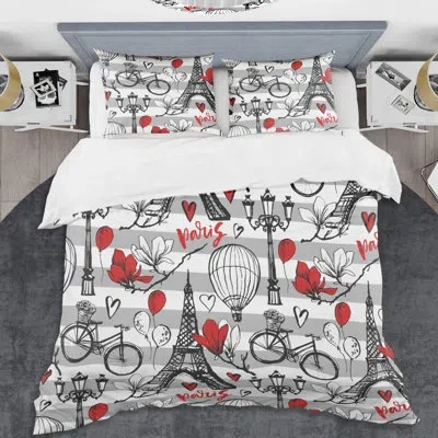 Design Art Paris Eiffel Hearts Ii Mid-century Duvet Cover Set In Black