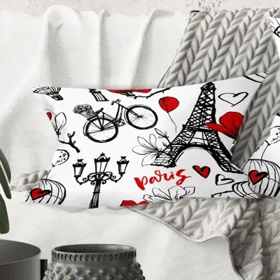 Design Art Paris Eiffel Red Hearts I - Mid-century Modern Printed Throw Pillow