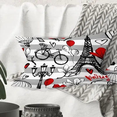 Design Art Paris Eiffel Red Hearts Ii - Mid-century Modern Printed Throw Pillow