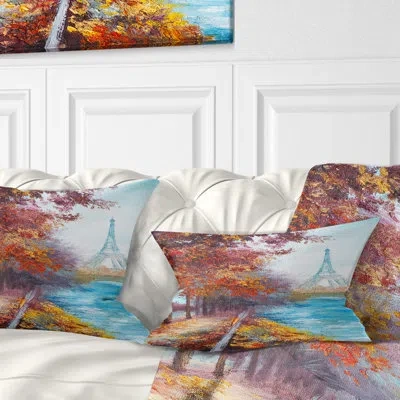 Design Art Paris Eiffel Tower View In Fall - Landscape Printed Throw Pillow