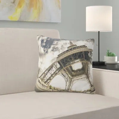 Design Art Paris Eiffel Towerin Sunny Winter Morning - Cityscape Printed Pillow In White