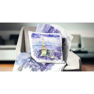 Design Art Paris Eiffel Toweron Blue Background - Cityscape Printed Pillow