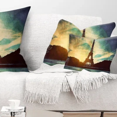 Design Art Paris Eiffel Towerretro Style - Cityscape Printed Throw Pillow
