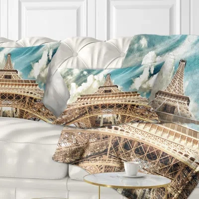 Design Art Paris Eiffel Towerunder Blue Sky - Cityscape Printed Throw Pillow