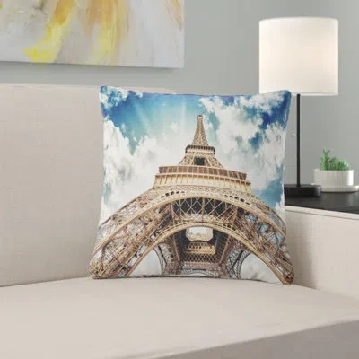 Design Art Paris Eiffel Towerwith Fast Moving Clouds - Cityscape Printed Pillow In Green