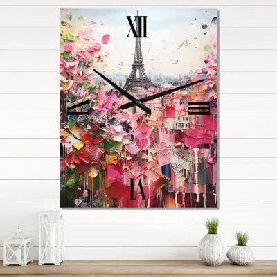 Design Art Paris In Bloom Vintage Collage - City Paris Vintage Wall Clock In Pink