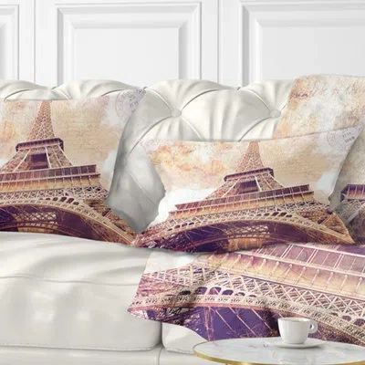 Design Art Paris Paris Eiffel Tower Paris Postcard Design Cityscape Pillow In Blue;black;brown;green;red;yellow